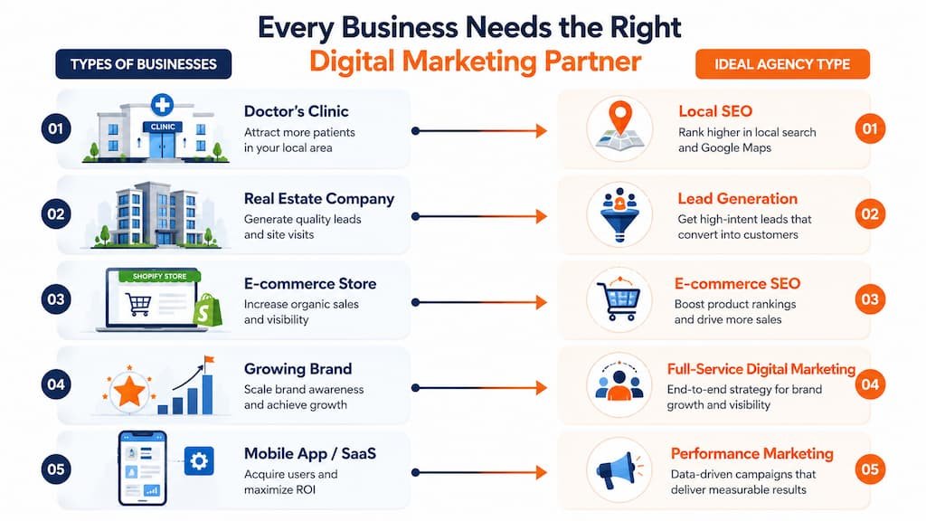Different types of digital marketing agencies in Kolkata by business type